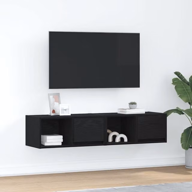 Berkfield Home Set of 2 Modern Black Oak TV Cabinets, W: 60 cm, D: 31 cm, H: 25.5 cm