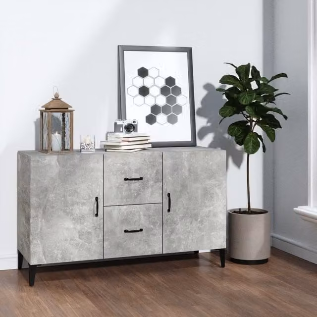 Berkfield Home Concrete Grey Sideboard in Engineered Wood, W/D/H: 100 x 36 x 60 cm