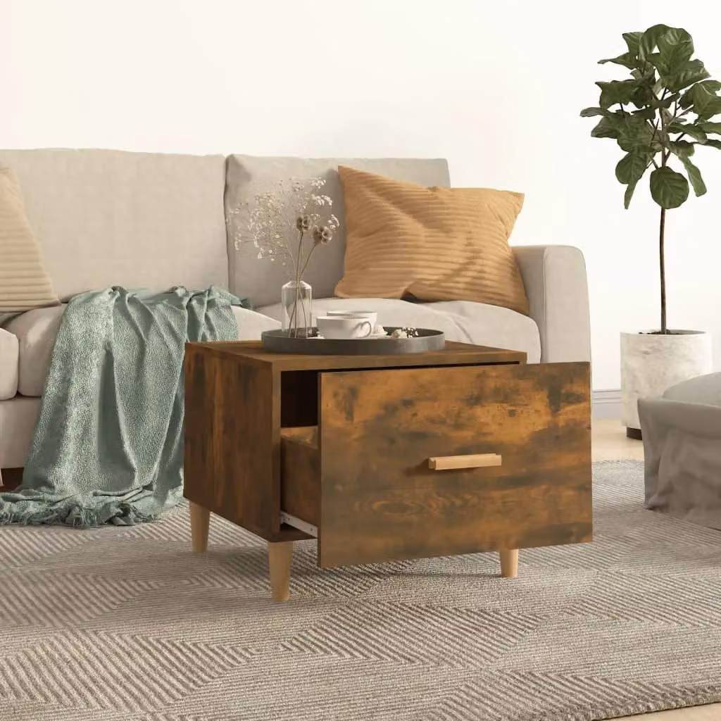 Berkfield Home Set of 2 Smoked Oak Coffee Tables in Brown, W/D/H: 50 x 50 x 40 cm – 2