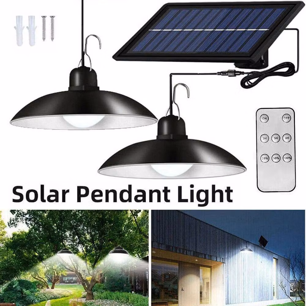KORVIXA 2-Pack Solar LED 2-Head Pendant Hanging Light Panels in Black – 3