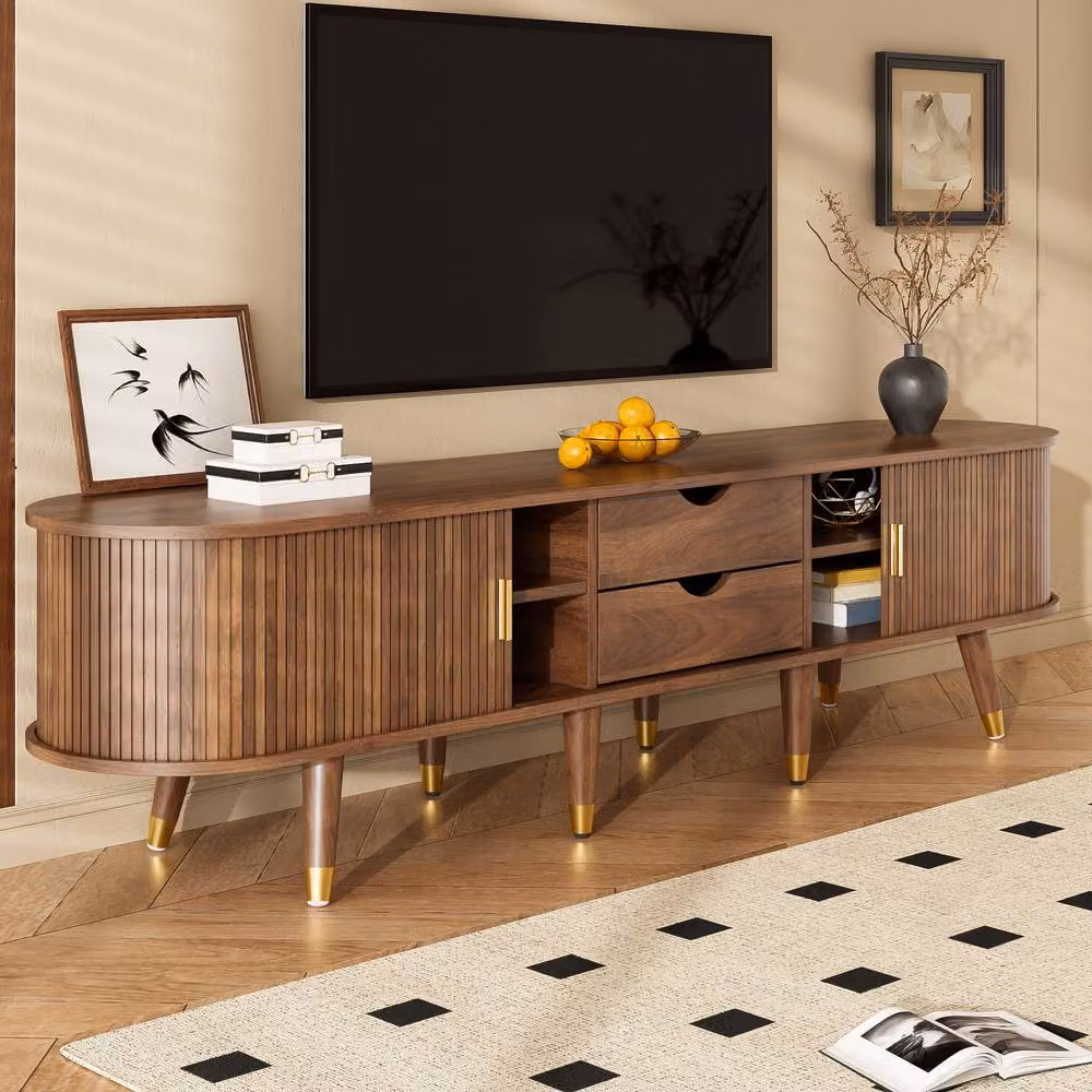 Matteo Country Style Walnut Look TV Cabinet in Brown with Gold Accents, W/D/H: 175 x 45 x 38 cm – 4