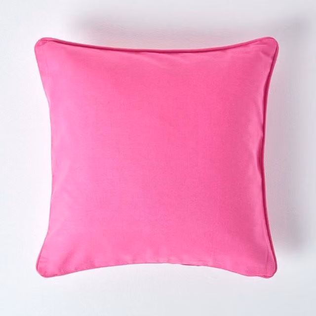 Homescapes Plain Cotton Square Cushion Cover, Pink, W/D/H: 30 x 30 x 30 cm