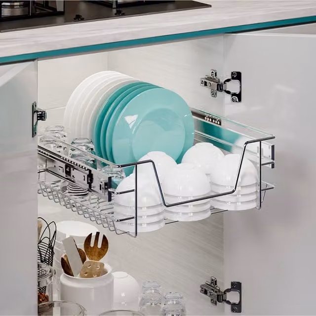Livingandhome Silver Metal Pull Out Wire Under Shelf Kitchen Storage Basket, Width: 46.3 cm