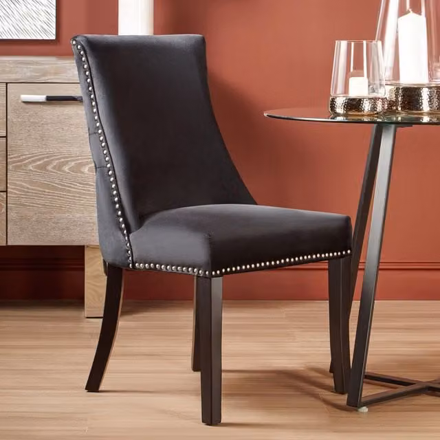 Interiors by Premier Modern Velvet Dining Chair in Black and Grey – 2