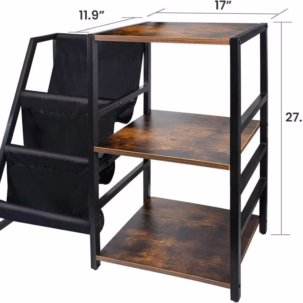 Kelvenix Mid-Century Record Player Stand with 3-Tier Vinyl Storage in Brown – 2