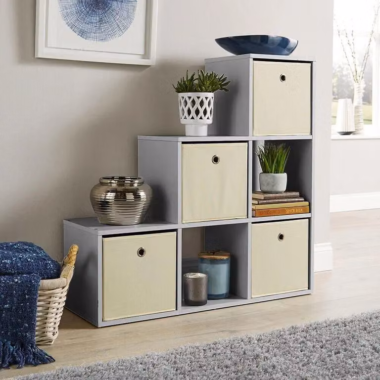 Home Source Step Style 6 Cube Wooden Display Bookcase in Grey