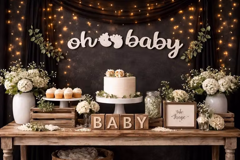 LARANGE Oh Baby Glitter Banner Silver and White Pennant Garland for Baby Showers and Gender Reveals, Length: 152.4 cm
