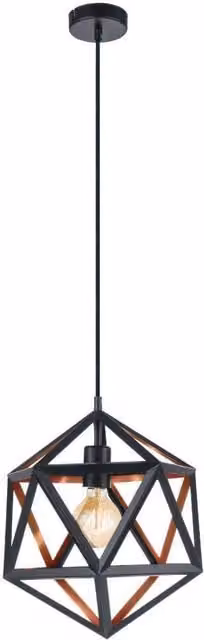 Eglo Embleton 1 Retro Suspended Pendant Light in Copper and Black Metal with E27 Socket – 1