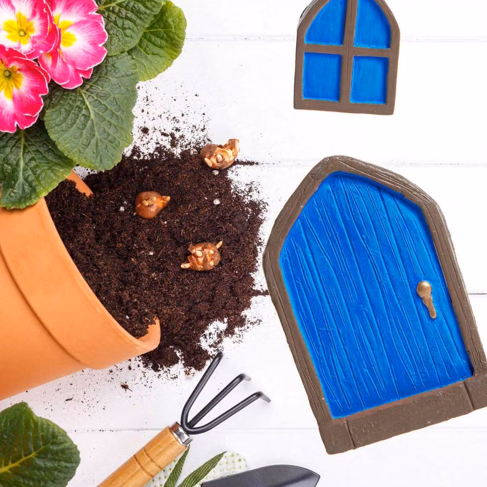 PMS Fairy Sized Blue Door and Window Miniature Set for Enchanted Gnome Gardens or Christmas Elf Scenes – 3