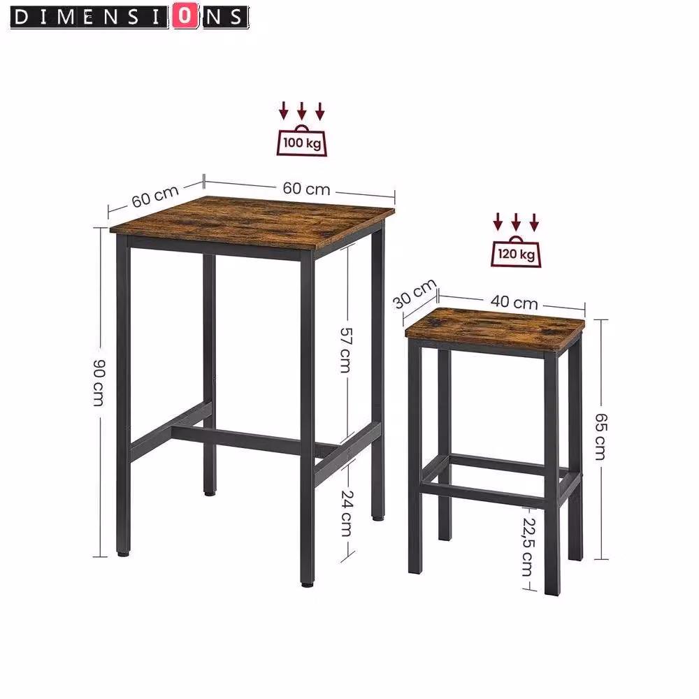 Modcraft 3-Piece Rustic Brown Dining Table and Stool Set, W/D/H: 90 x 60 x 60 cm – 3