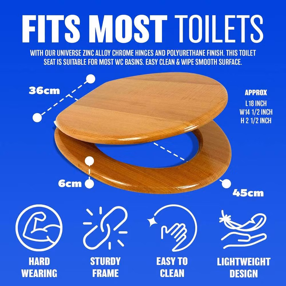 BARGAINS-GALORE Universal Oval Wooden Toilet Seat and Fittings in Antique Brown Wood, W: 45.72 cm, D: 5.08 cm, H: 45.72 cm – 5