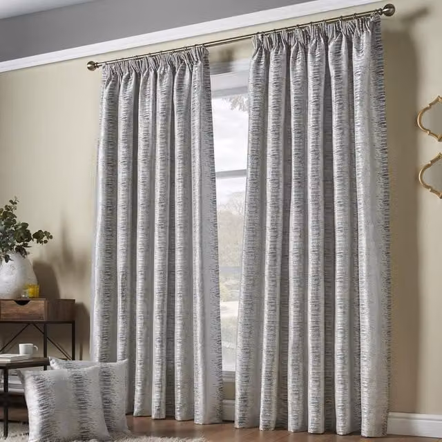 Terrys Silver Reflect Jacquard Ready Made Pencil Pleat Curtains, Width: 168 cm, Drop: 229 cm