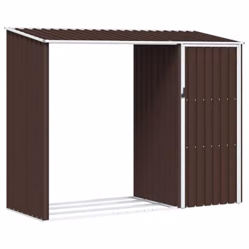 vidaXL Garden Firewood Shed in Brown, Galvanised Steel, W/D/H: 245 x 98 x 159 cm