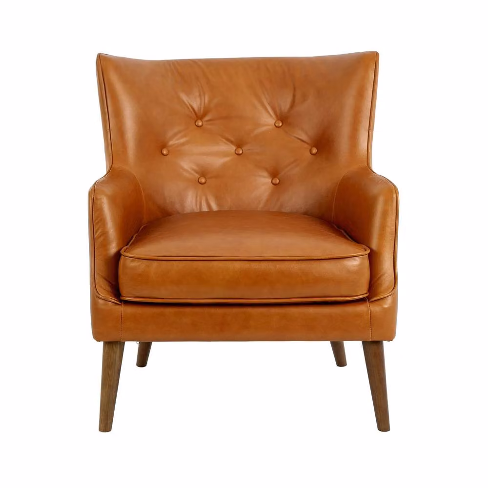 Angel Cerda Brown Chesterfield Leather Armchair with Walnut Wood Details – 2