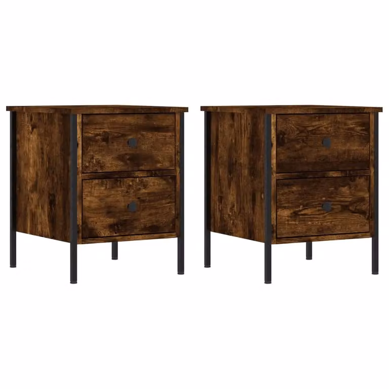 Berkfield Home Set of 2 Smoked Oak Bedside Cabinets in Brown, W/D/H: 40 x 42 x 50 cm