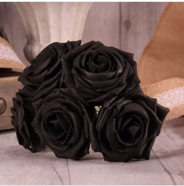 KDMD 2 Pack of Black Open Tea Rose Artificial Foam Flowers