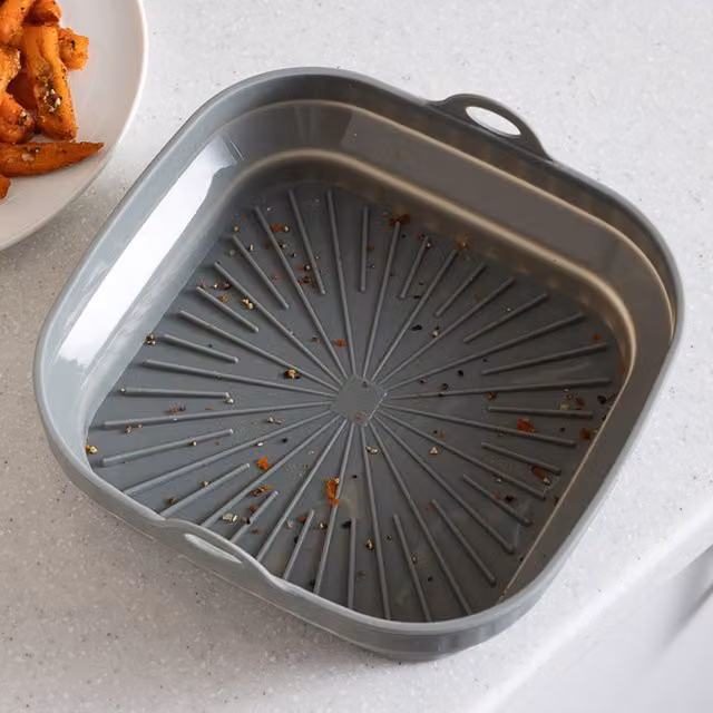 KitchenCraft Square Silicone Non-Stick Collapsible Air-Fryer Liner, Grey, W: 22 cm, H: 7.5 cm