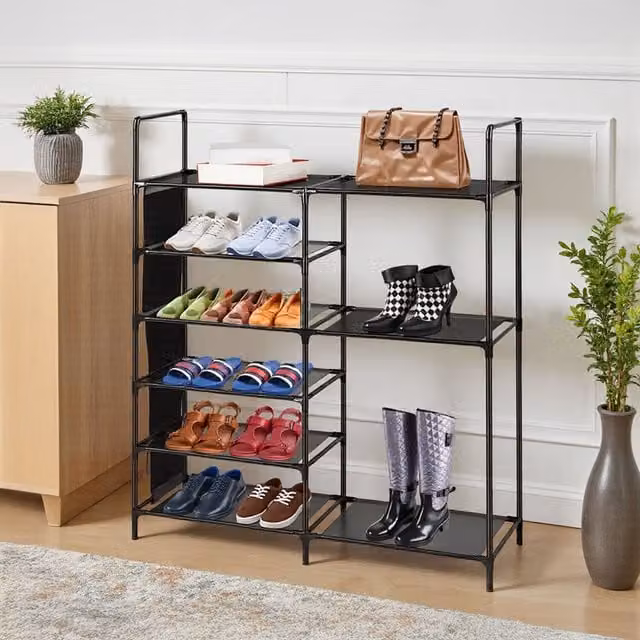 Lifeideas Metal Shoe Rack with Side Pockets in Black