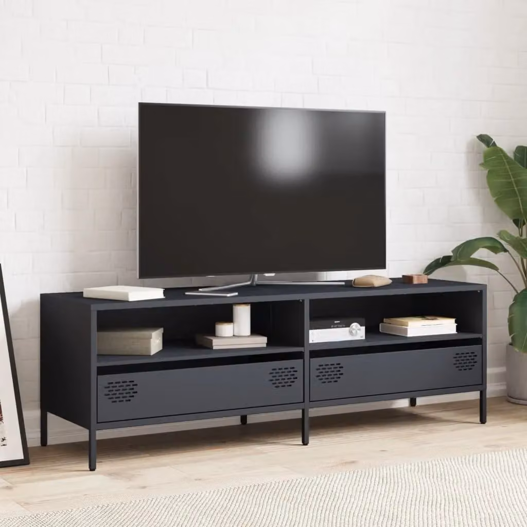 Berkfield Home Anthracite TV Cabinet in Black Matt Cold-rolled Steel W/D/H: 135 x 39 x 43.5 cm – 3