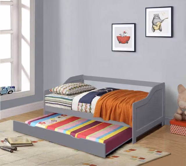 Comfy Living Ltd Single Solid Wood Trundle Bed with Drawers in Grey, W/D/H: 90 x 190 cm