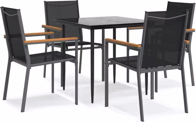 Berkfield Home 5 Piece Modern Garden Dining Set in Black Textilene and Steel