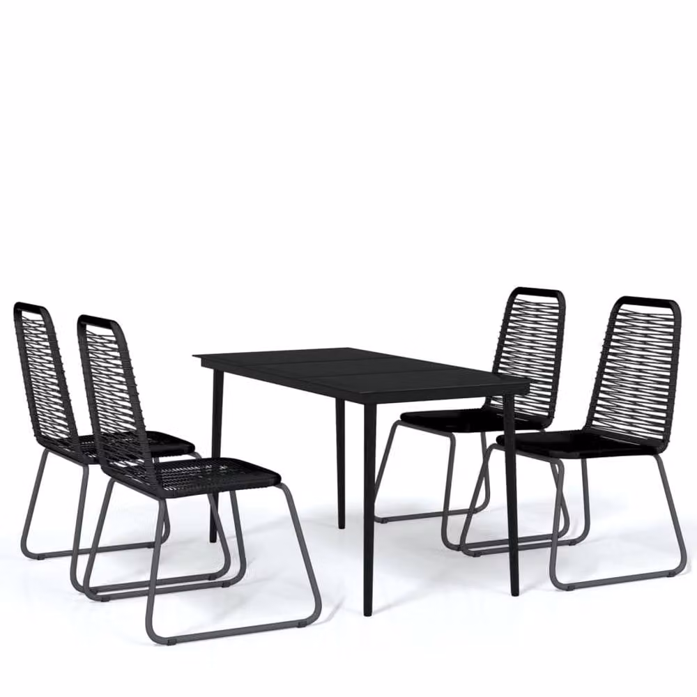 Berkfield Home 5 Piece Modern Garden Dining Set in Black Matt Rattan, Metal and Glass – 2