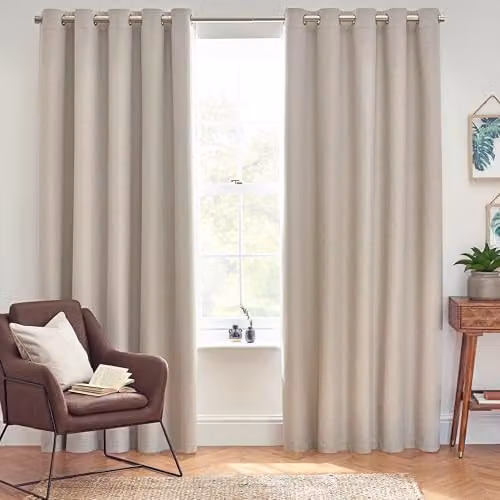 Riva Home Furn Blackout Eyelet Curtains, Thermal Insulating, Black and Beige, Width: 229 cm, Drop: 183 cm