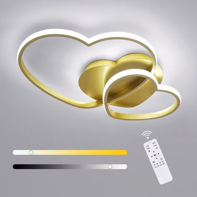 GOECO Dimmable LED Heart Ceiling Light in White and Gold/Brass, Diameter: 53 cm