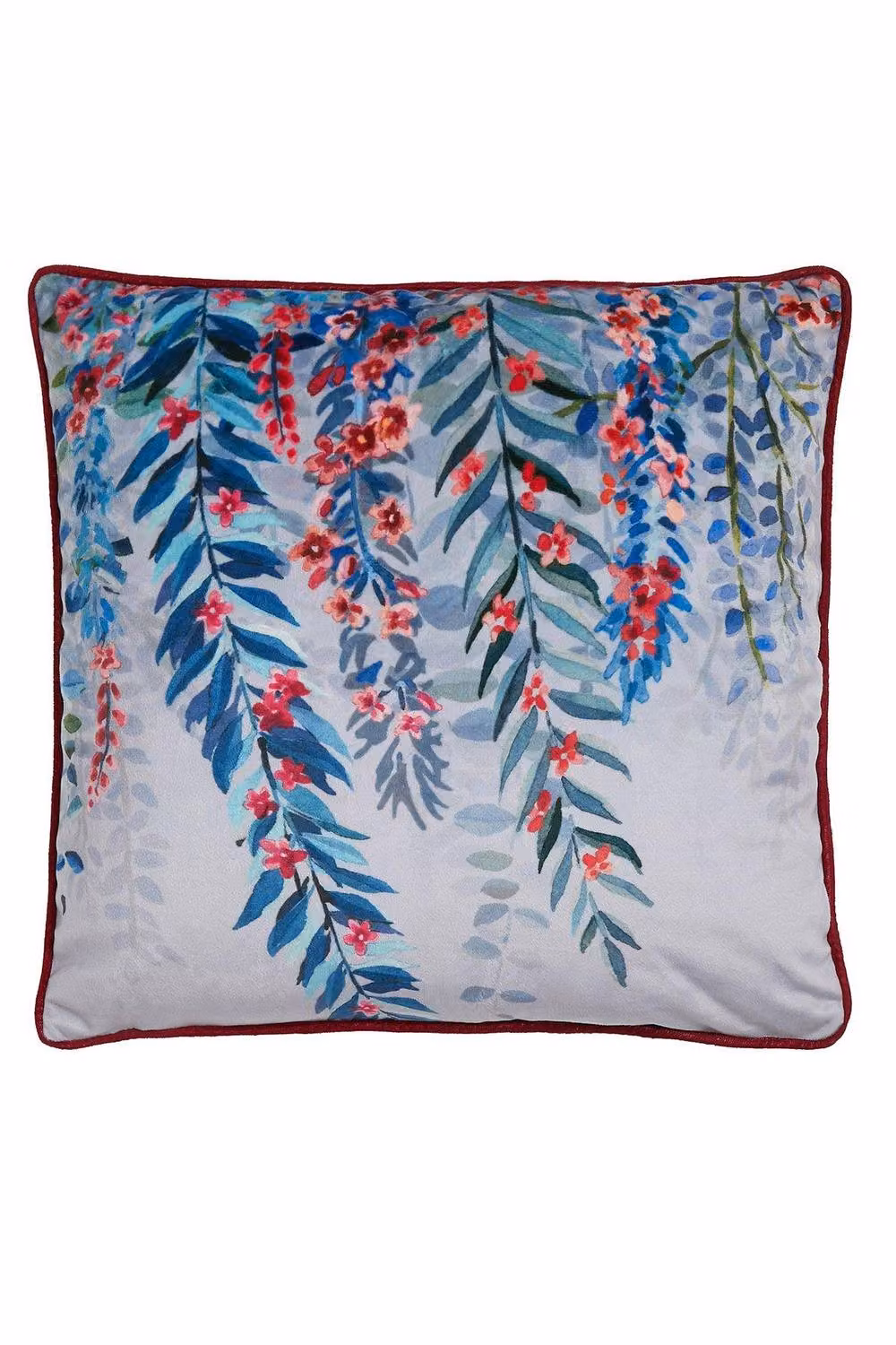 Soiree Blue Tropical Leaf and Fern Velvet Filled Cushion with Removable Cover, W/D/H: 43 x 43 x 43 cm – 1