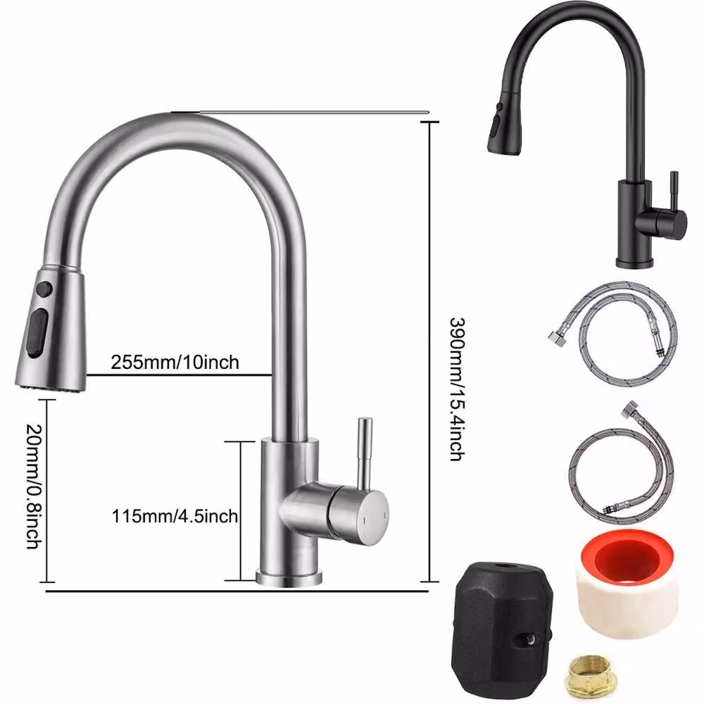 SPETLEK Single Lever Kitchen Sink Mixer Tap with Pull Out Spout and Spray Function in Silver Chrome – 2