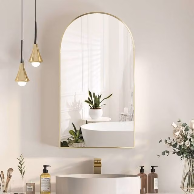 KEEPREAPER Modern Wall Mounted Gold Bathroom Cabinet with Mirror on Door, W: 50 cm, H: 90 cm