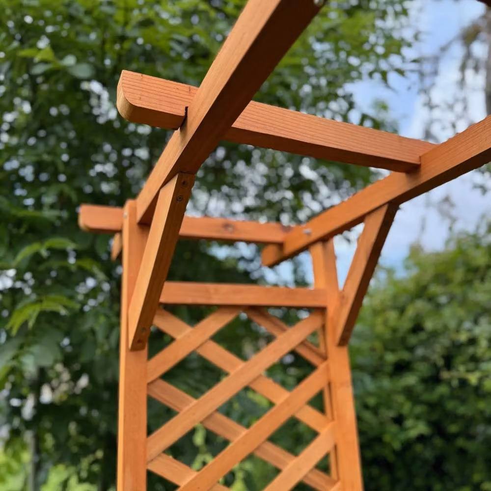 Havendro Wooden Garden Arch Pergola in Natural Brown, H: 213 cm, W: 160 cm, D: 110 cm – 2