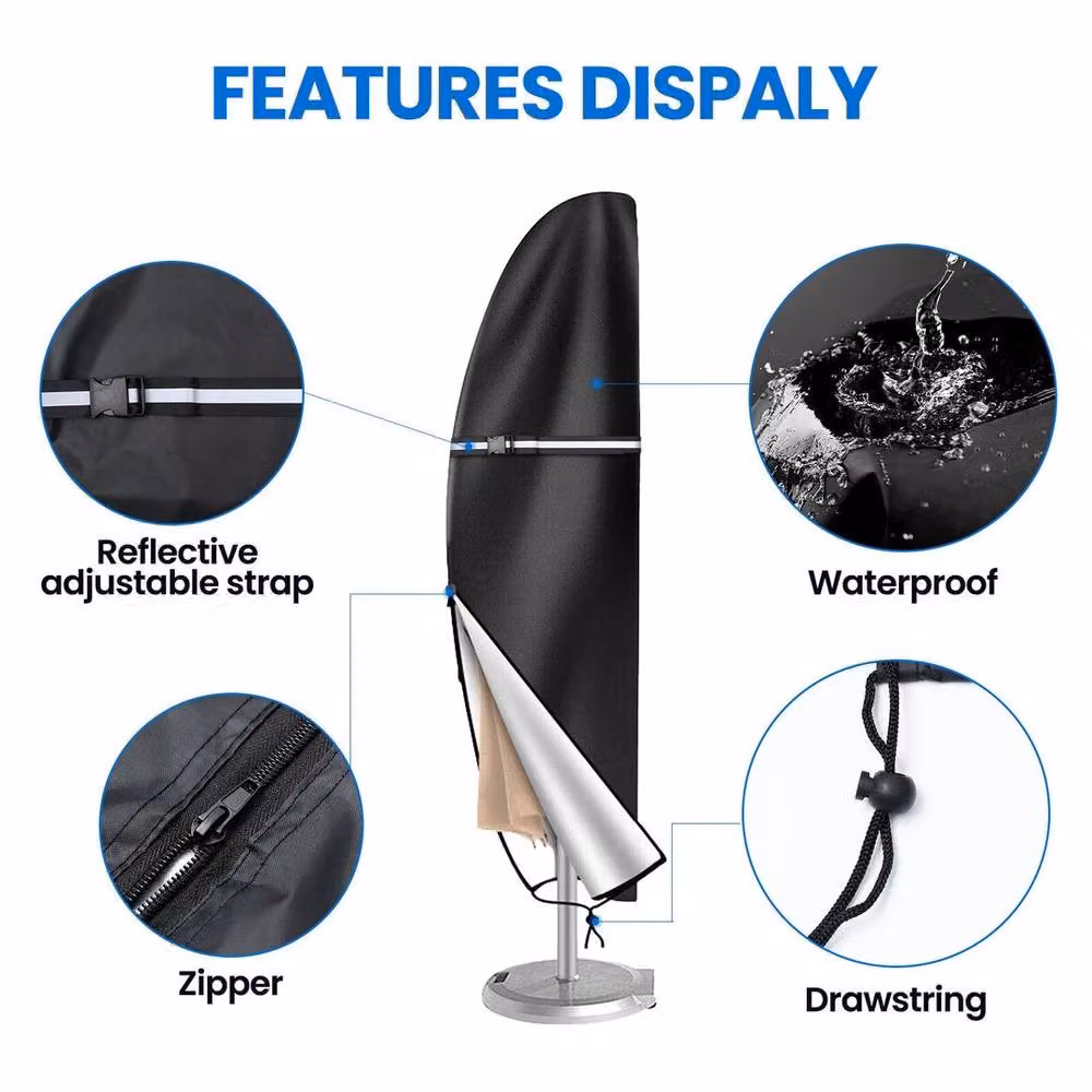 EONLION Waterproof Cantilever Parasol Umbrella Cover in Black, Height: 265 cm, Diameter: 100 cm – 3