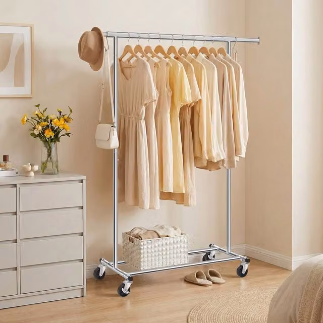 SONGMICS Heavy Duty Metal Clothes Rail on Wheels in Silver