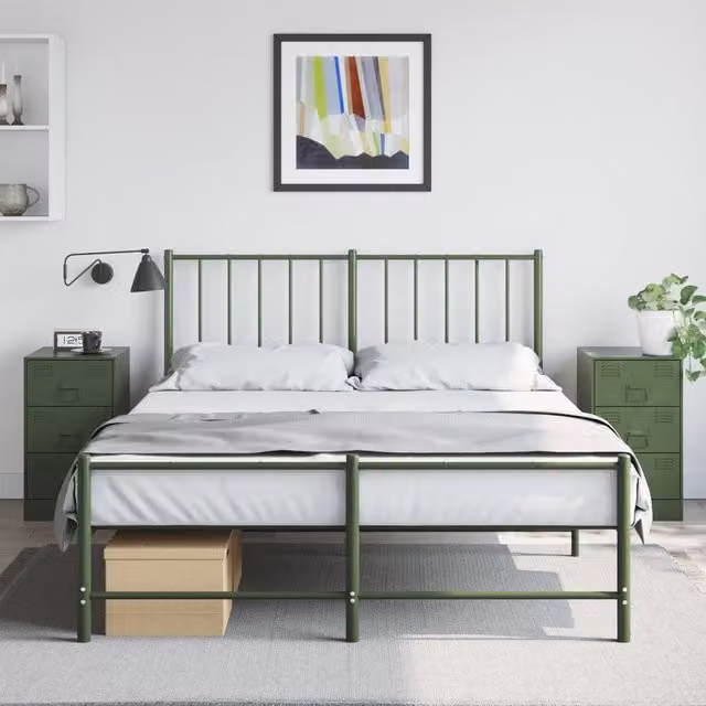 Berkfield Home Set of 2 Metal Bedside Cabinets in Olive Green, W/D/H: 34.5 x 39 x 62 cm