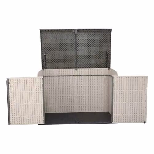 LIFETIME 60170 Heavy Duty Low Plastic Garden Storage Box in Desert Sand and White, W/D/H: 183.0 x 122.0 x 42.0 cm