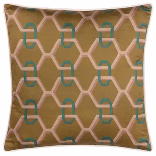 Paoletti Carnaby Chain Geometric Satin Cushion in Bronze, W/D/H: 45 x 45 x 45 cm – 1