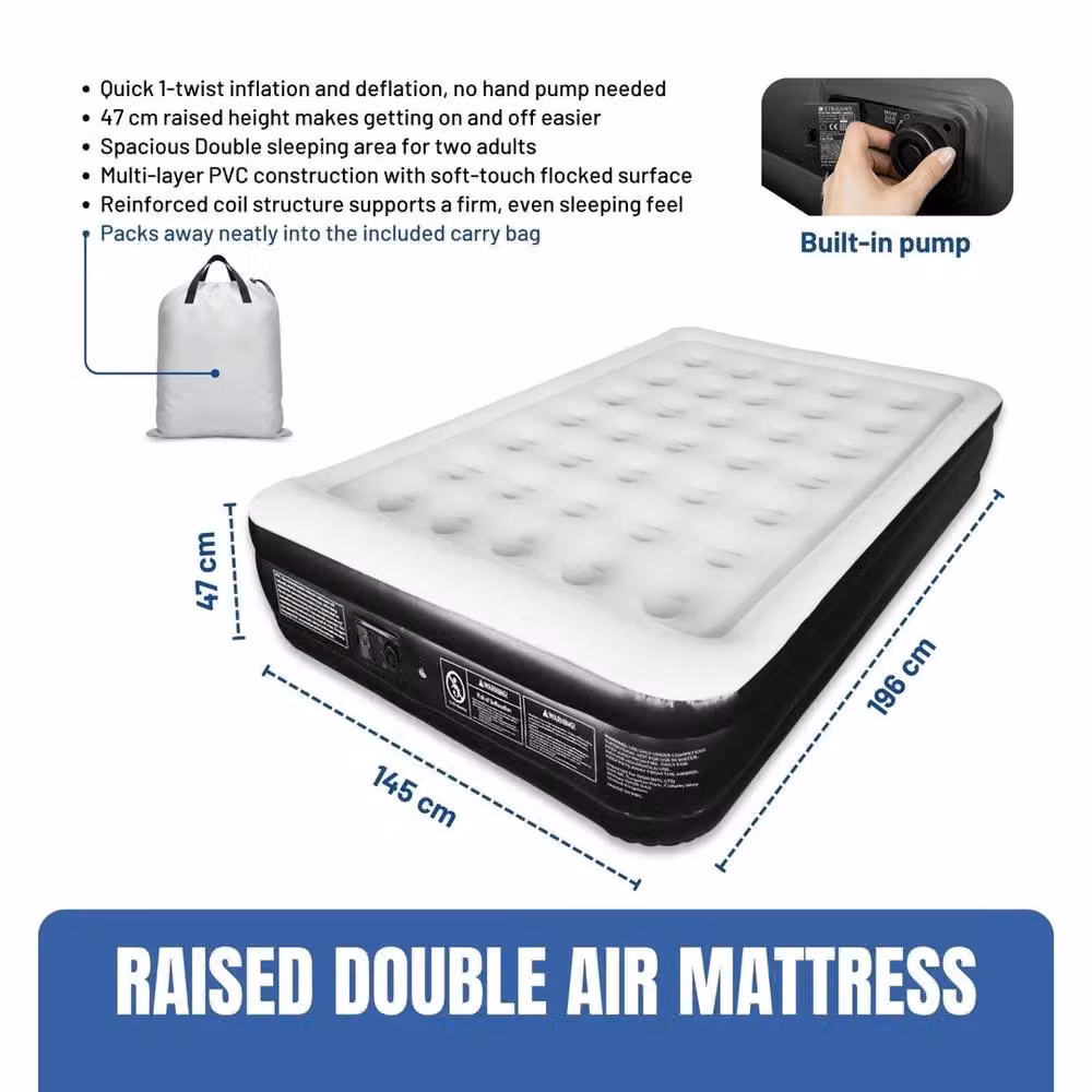 NESTLUNE Double Airbed Extra Deep Mattress with Built-in Electric Pump, Black, W/D/H: 140 x 200 x 47 cm – 4