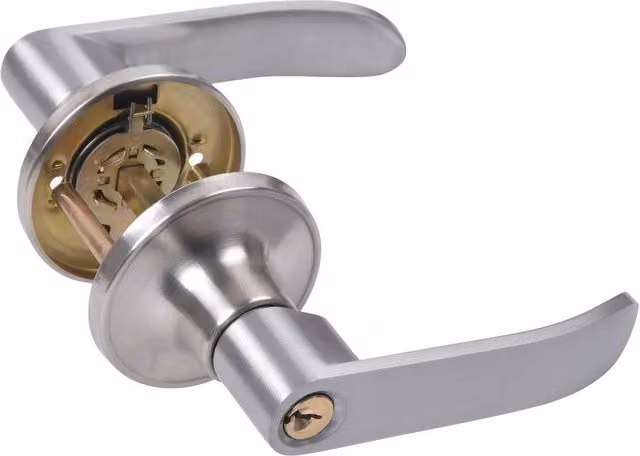 PAWNORA Silver Brass Entry Lever Three-Handle Door Lock Kit (45-65mm)