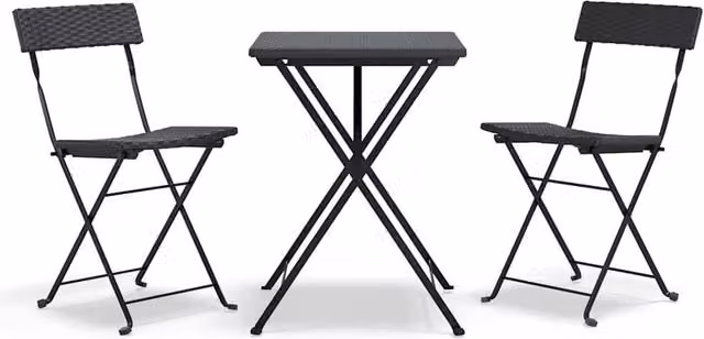 Berkfield Home 3 Piece Folding Bistro Set in Black Poly Rattan and Steel