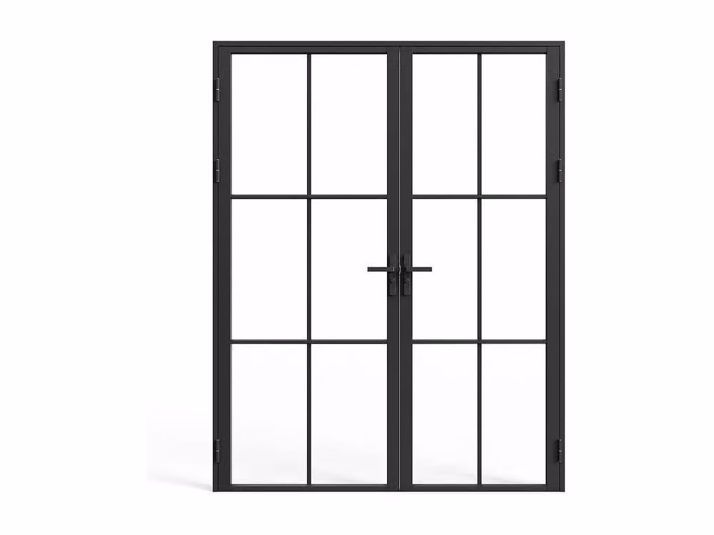 SEROTO Vente-unique Double-Door Aluminum and Tempered Glass Swing Door Block, Black, H 204 x W 83 cm (2 units) – 3