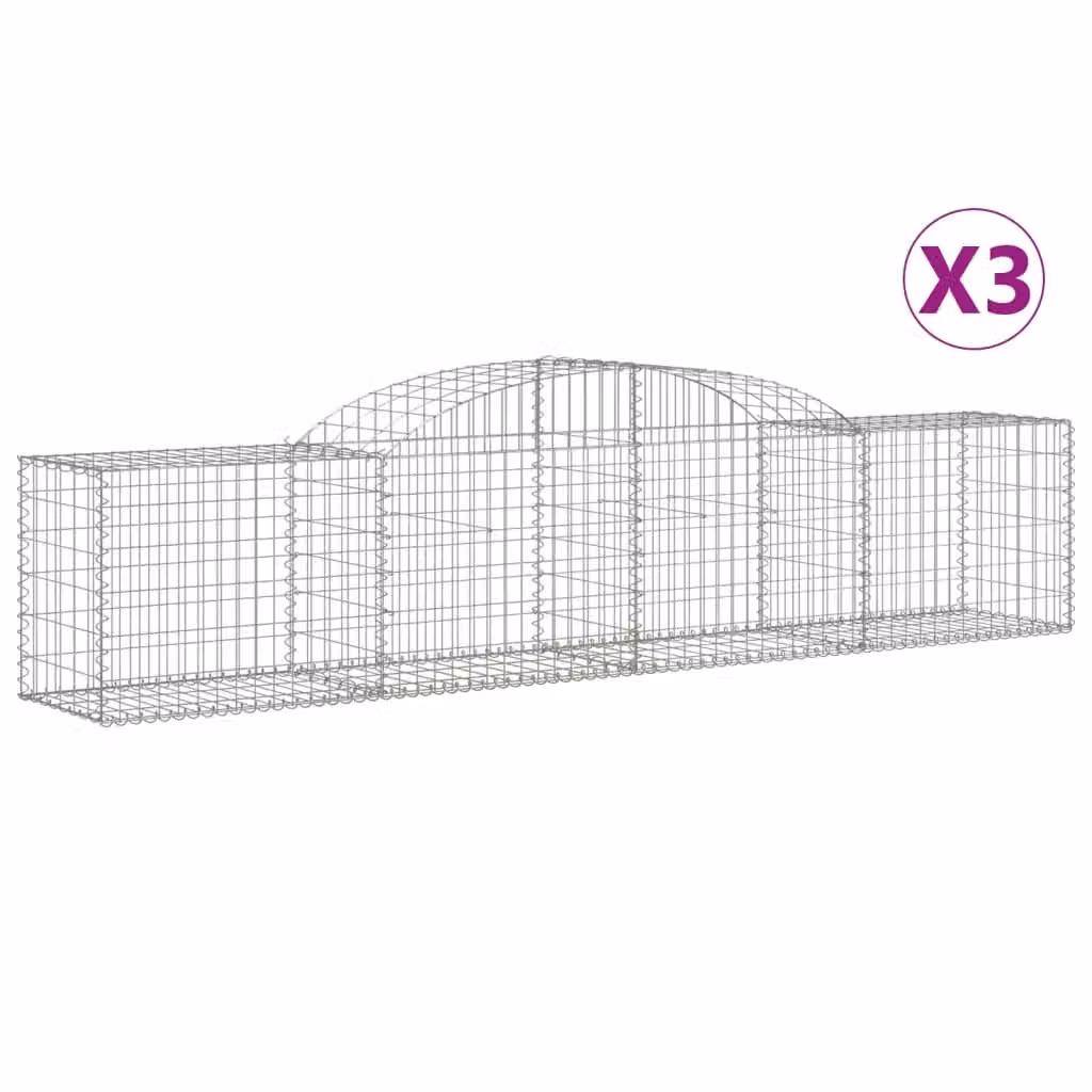 Berkfield Home Arched Gabion Baskets, 3 Piece Set, Silver Galvanised Steel, W: 300 cm, D: 50 cm, H: 60-80 cm – 2