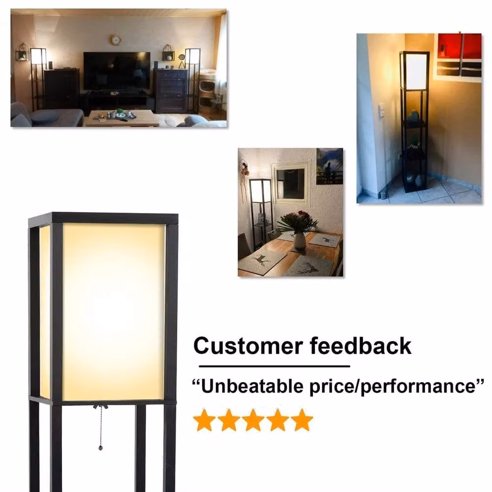 Kelvenix Black Wood Floor Lamp with 3-Tier Storage, Height: 160 cm – 2