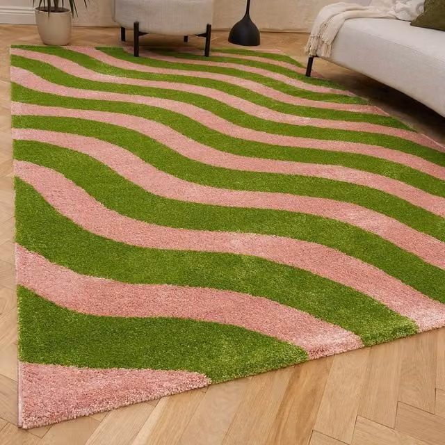 THE RUGS Joli Wavy Soft and Dense Pile Living Room and Bedroom Rug in Olive Green, W: 200 cm, D: 290 cm