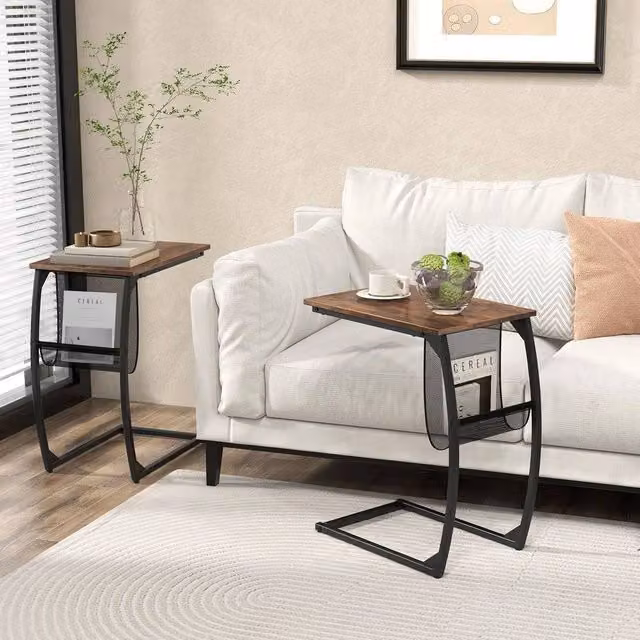 KORVIXA C-Shaped Metal Side Table in Brown, Height: 100 cm