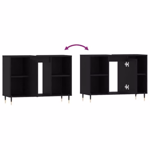 vidaXL Modern Black Bathroom Cabinet with Hinged Doors and Internal Shelves, W/D/H: 80 x 33 x 60 cm – 4