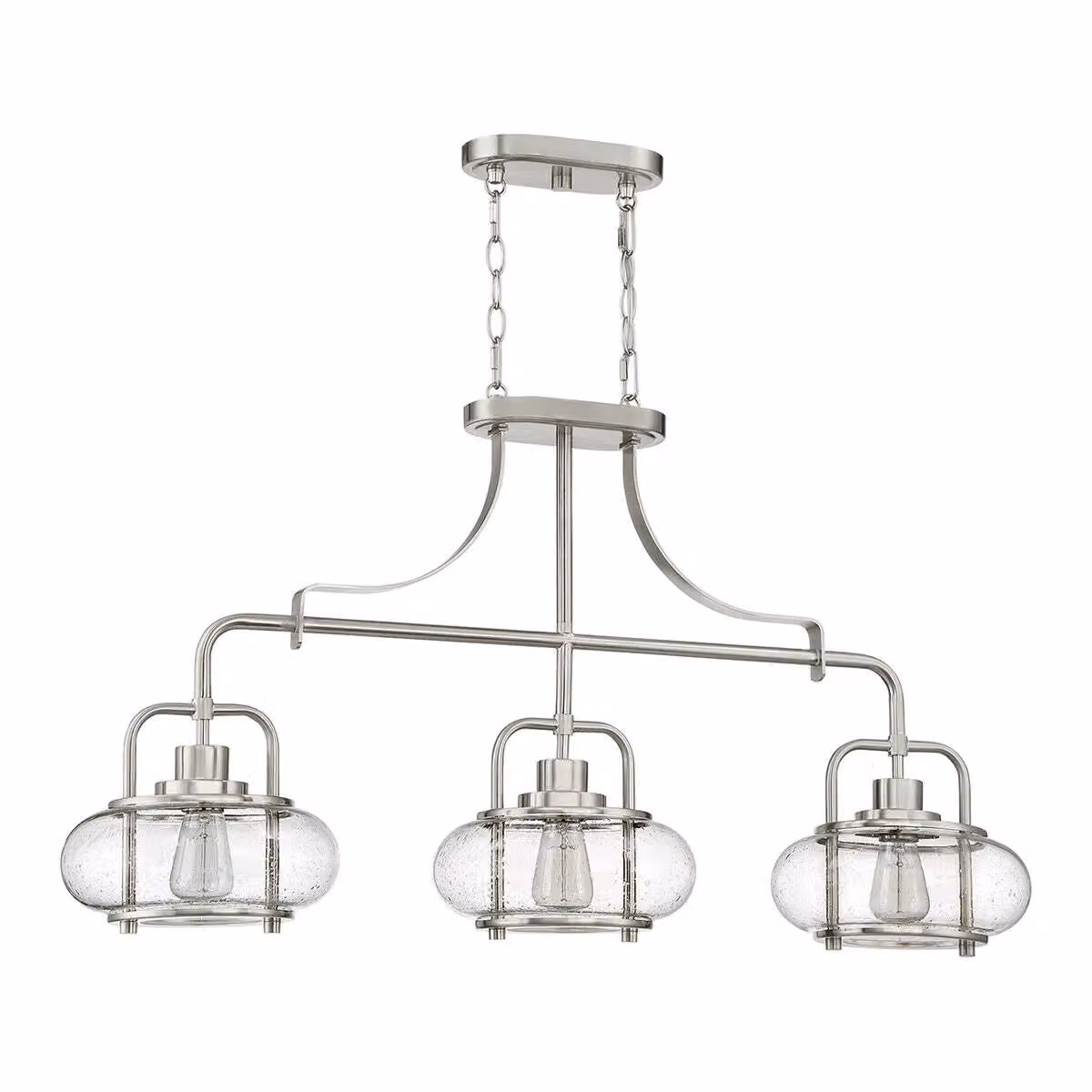 Loops Silver Single Bulb Pendant Ceiling Light Fitting with Transparent Glass and Metal Design, E27 60W LED Compatible, H 55.2 cm x W 25.4 cm x D 25.4 cm
