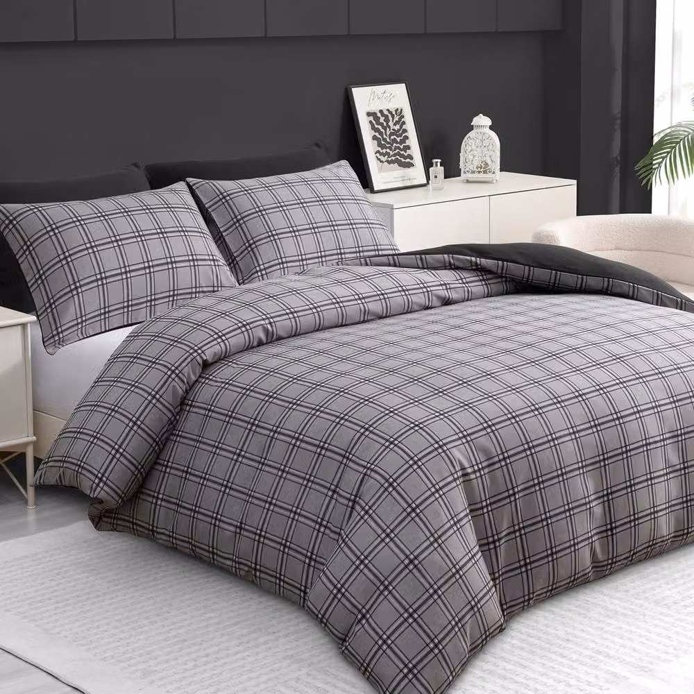 Grace 4 Piece Double Duvet Set with Matching Black Fitted Sheet in Grey, Reversible Breathable Microfibre Bedding Set – 8