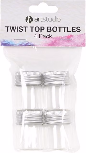 Art Studio Pack of 4 Transparent White Plastic Twist Top Bottles