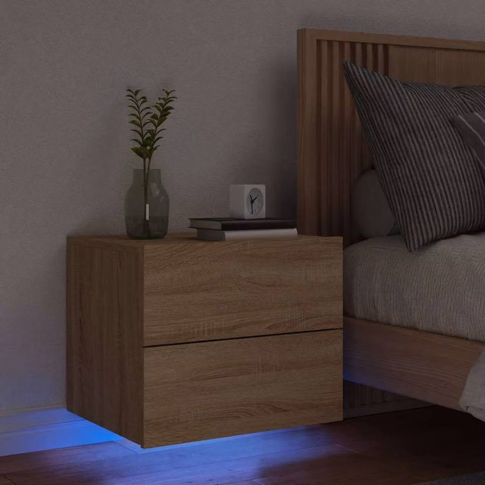 Berkfield Home Wall-mounted Bedside Cabinet with Integrated LED Lights in Sonoma Oak Brown – 2